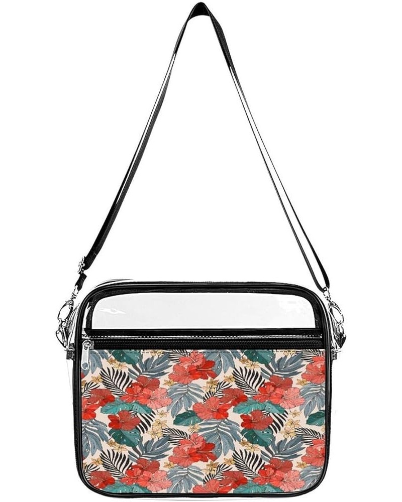 Tropical-leaves-flowers-graphics Clear Crossbody Shoulder Purse Bag for Men Women, Stadium Clear Messenger Bag Style-1 $13.49...