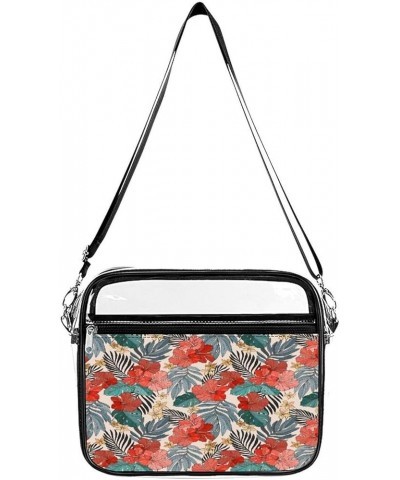 Tropical-leaves-flowers-graphics Clear Crossbody Shoulder Purse Bag for Men Women, Stadium Clear Messenger Bag Style-1 $13.49...