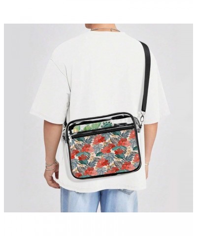 Tropical-leaves-flowers-graphics Clear Crossbody Shoulder Purse Bag for Men Women, Stadium Clear Messenger Bag Style-1 $13.49...