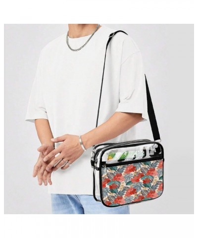 Tropical-leaves-flowers-graphics Clear Crossbody Shoulder Purse Bag for Men Women, Stadium Clear Messenger Bag Style-1 $13.49...