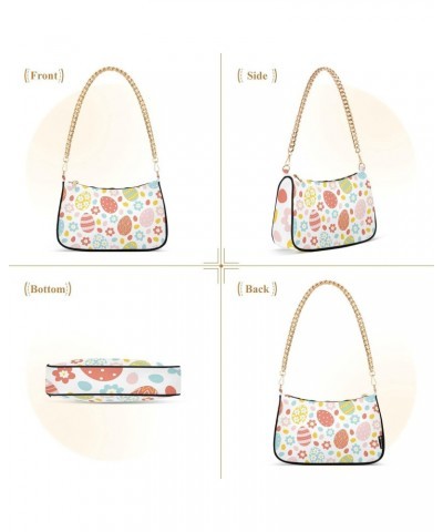 Easter Flowers Eggs Shoulder Bag for Women Chain Handbags with Zipper Womens Tote Chain Bag $12.90 Shoulder Bags