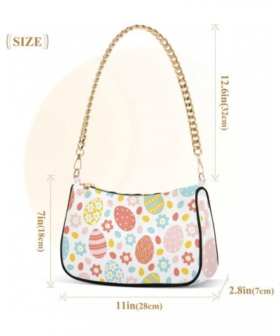 Easter Flowers Eggs Shoulder Bag for Women Chain Handbags with Zipper Womens Tote Chain Bag $12.90 Shoulder Bags