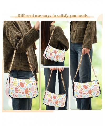 Easter Flowers Eggs Shoulder Bag for Women Chain Handbags with Zipper Womens Tote Chain Bag $12.90 Shoulder Bags