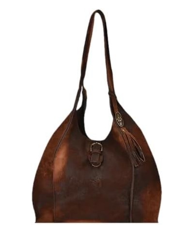 Women's Concho Tassel Distressed Leather Shoulder Bag Chocolate One Size $79.17 Shoulder Bags