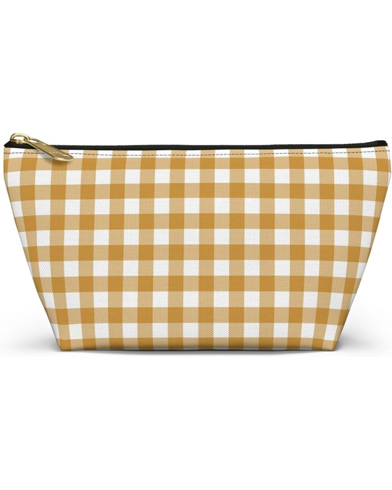 Mustard Gingham Print Design Accessory Pouch w T-bottom Small Black Zipper Small Black Zipper $14.69 Clutches