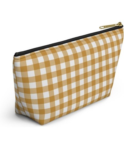 Mustard Gingham Print Design Accessory Pouch w T-bottom Small Black Zipper Small Black Zipper $14.69 Clutches