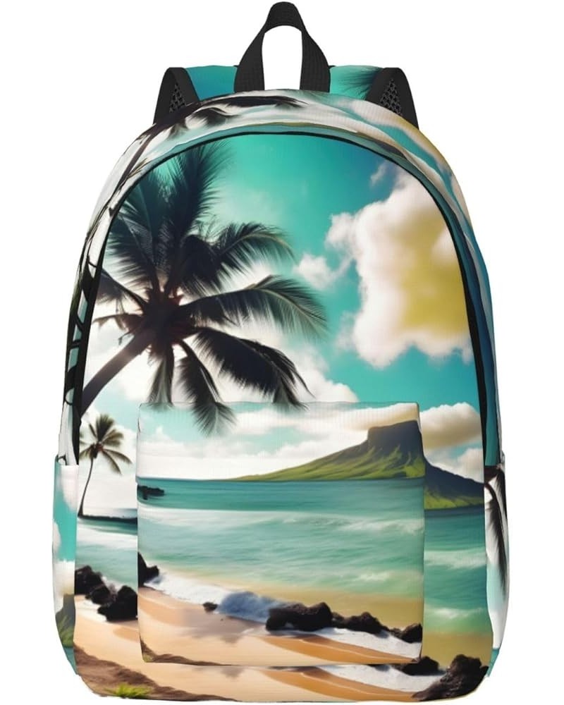 Tropical Beach Palms Print Lightweight Travel Canvas Backpack Casual Daypack For Men Women Work, Sports, Beach Black Medium $...