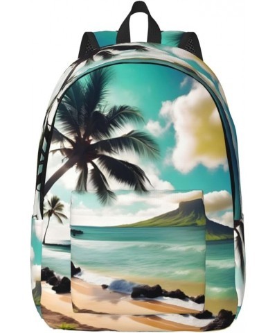 Tropical Beach Palms Print Lightweight Travel Canvas Backpack Casual Daypack For Men Women Work, Sports, Beach Black Medium $...