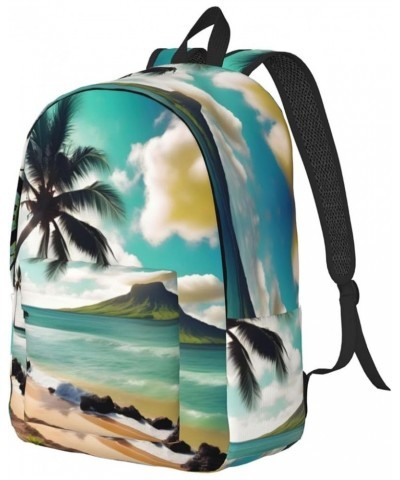 Tropical Beach Palms Print Lightweight Travel Canvas Backpack Casual Daypack For Men Women Work, Sports, Beach Black Medium $...