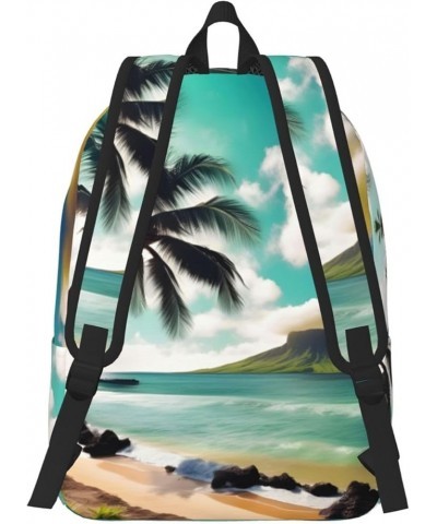 Tropical Beach Palms Print Lightweight Travel Canvas Backpack Casual Daypack For Men Women Work, Sports, Beach Black Medium $...