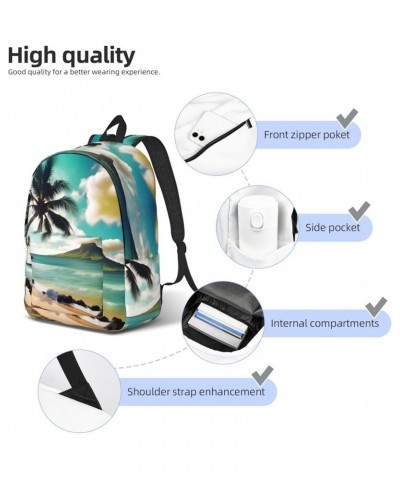 Tropical Beach Palms Print Lightweight Travel Canvas Backpack Casual Daypack For Men Women Work, Sports, Beach Black Medium $...