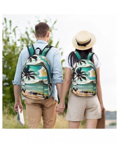 Tropical Beach Palms Print Lightweight Travel Canvas Backpack Casual Daypack For Men Women Work, Sports, Beach Black Medium $...