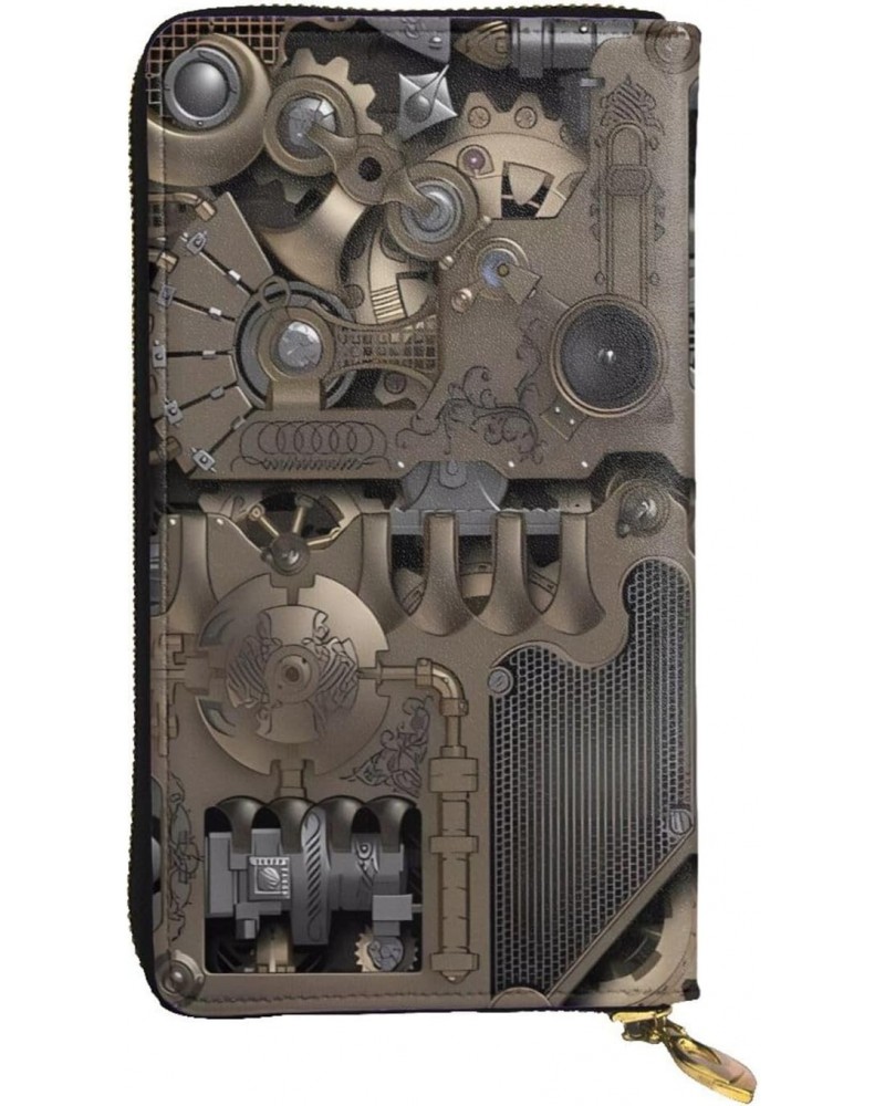 Steampunk Mechanical Gears pattern Leather long clutch wallet : Comfortable, lightweight, waterproof, durable 7.48 x 4.13 in ...