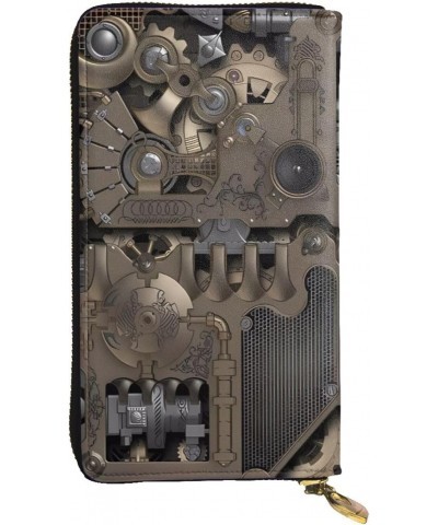 Steampunk Mechanical Gears pattern Leather long clutch wallet : Comfortable, lightweight, waterproof, durable 7.48 x 4.13 in ...