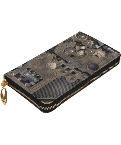 Steampunk Mechanical Gears pattern Leather long clutch wallet : Comfortable, lightweight, waterproof, durable 7.48 x 4.13 in ...