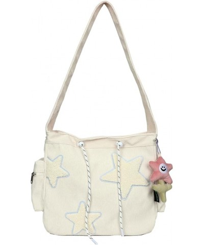 Aesthetic Messenger Bag Cute Tote Bags Y2K Star Shoulder Bag Canvas Tote Bag Kawaii Crossbody Bag for Women A3-white $14.30 T...