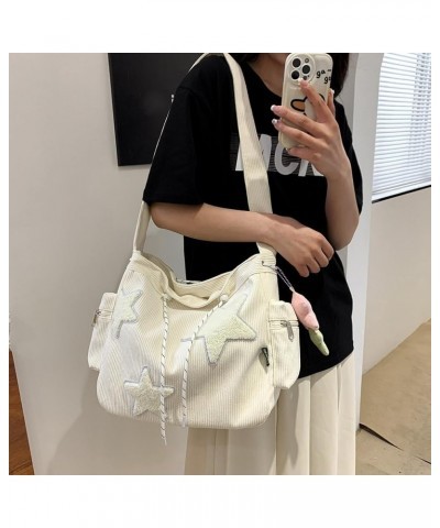 Aesthetic Messenger Bag Cute Tote Bags Y2K Star Shoulder Bag Canvas Tote Bag Kawaii Crossbody Bag for Women A3-white $14.30 T...