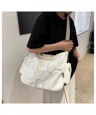 Aesthetic Messenger Bag Cute Tote Bags Y2K Star Shoulder Bag Canvas Tote Bag Kawaii Crossbody Bag for Women A3-white $14.30 T...