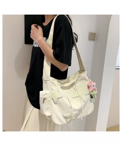 Aesthetic Messenger Bag Cute Tote Bags Y2K Star Shoulder Bag Canvas Tote Bag Kawaii Crossbody Bag for Women A3-white $14.30 T...