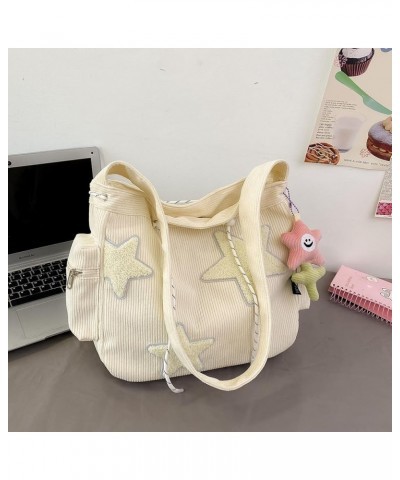 Aesthetic Messenger Bag Cute Tote Bags Y2K Star Shoulder Bag Canvas Tote Bag Kawaii Crossbody Bag for Women A3-white $14.30 T...