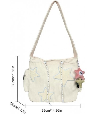 Aesthetic Messenger Bag Cute Tote Bags Y2K Star Shoulder Bag Canvas Tote Bag Kawaii Crossbody Bag for Women A3-white $14.30 T...