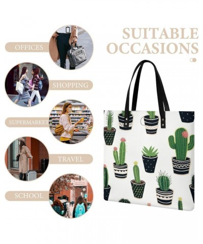 Many Potted Cacti Handbag Large Capacity Top-Handle Bag Ladies Shoulder Totes $18.86 Totes