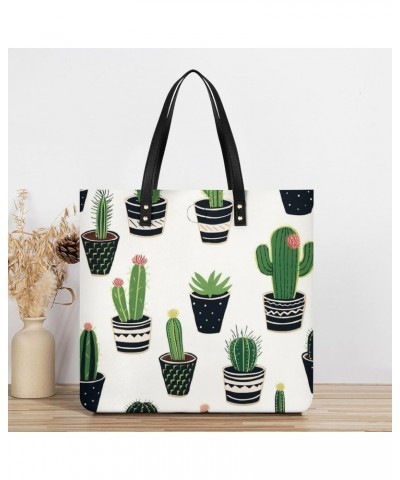 Many Potted Cacti Handbag Large Capacity Top-Handle Bag Ladies Shoulder Totes $18.86 Totes