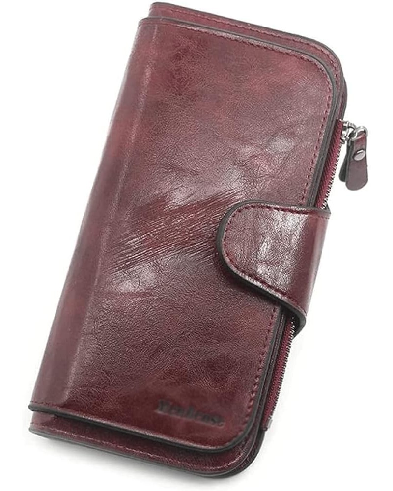 Wallets Ladies Wallet Wax Oil Leather Billfold Retro Leather Wallet Mobile Phone Female Durable Purses Organized and Easy to ...