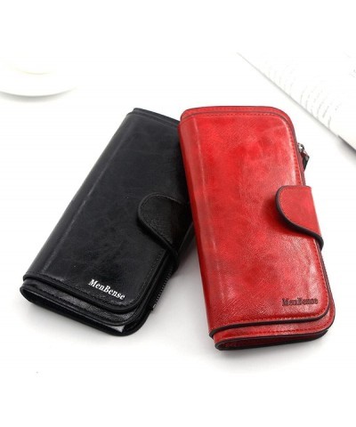 Wallets Ladies Wallet Wax Oil Leather Billfold Retro Leather Wallet Mobile Phone Female Durable Purses Organized and Easy to ...