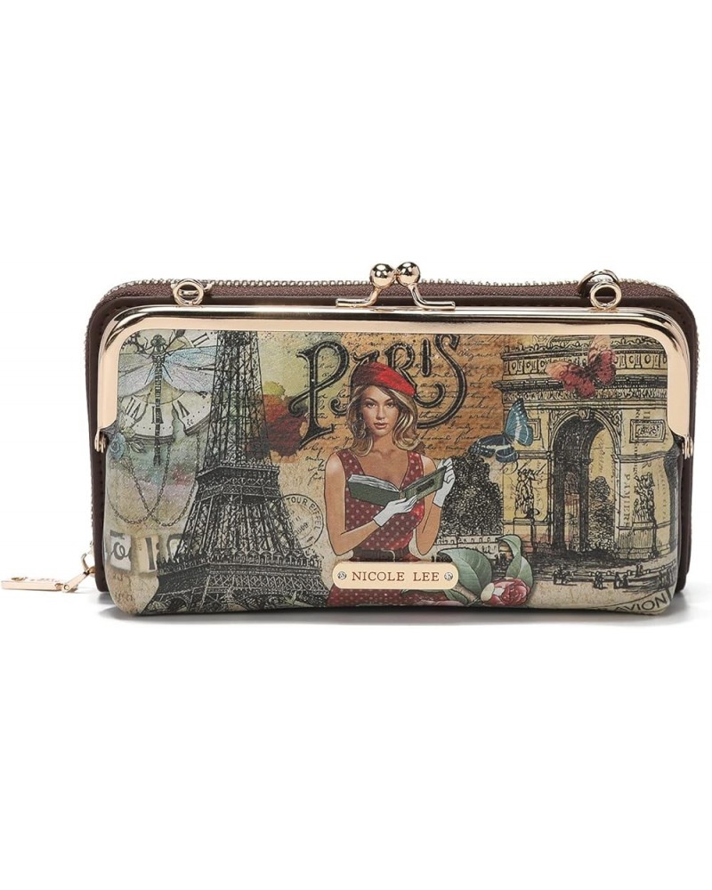 2 Piece Fashion Print Kiss Lock Crossbody Bifold Wallet, Vegan Leather, Removable Crossbody Strap Paris Fashion Week $27.00 C...