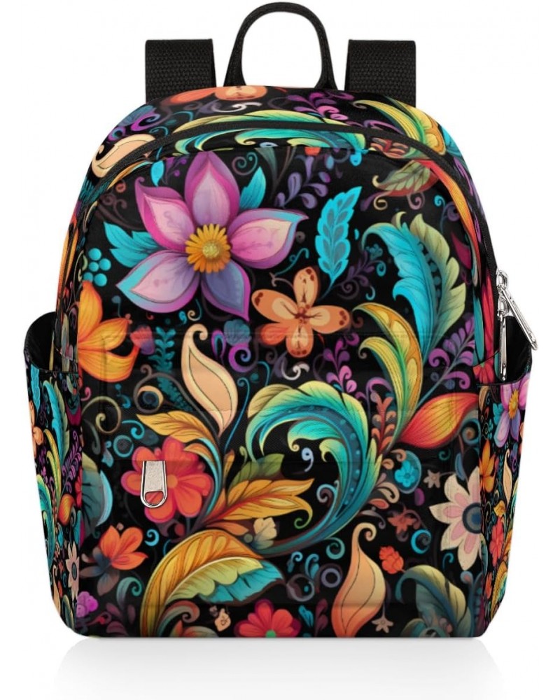 Colorful Paisley Flower Mini Backpack Purse for Women Girls, Abstract Floral Small Backpack Lightweight Casual Travel Bag Day...