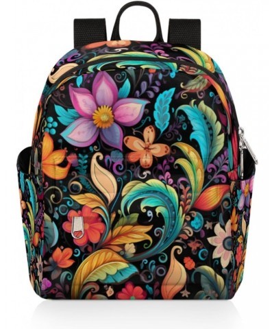 Colorful Paisley Flower Mini Backpack Purse for Women Girls, Abstract Floral Small Backpack Lightweight Casual Travel Bag Day...