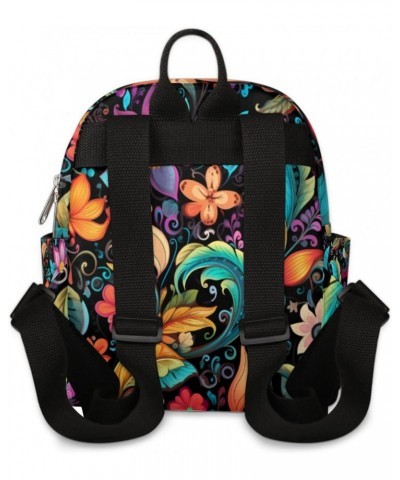 Colorful Paisley Flower Mini Backpack Purse for Women Girls, Abstract Floral Small Backpack Lightweight Casual Travel Bag Day...