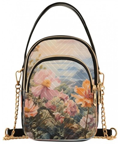 Flowers and Floral Womens Sling Backpack Crossbody Chain Shoulder Bags Waist Packs Multipurpose Handbags for Travel Shopping ...