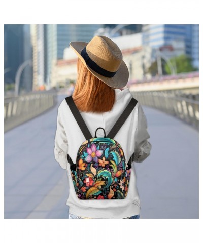 Colorful Paisley Flower Mini Backpack Purse for Women Girls, Abstract Floral Small Backpack Lightweight Casual Travel Bag Day...