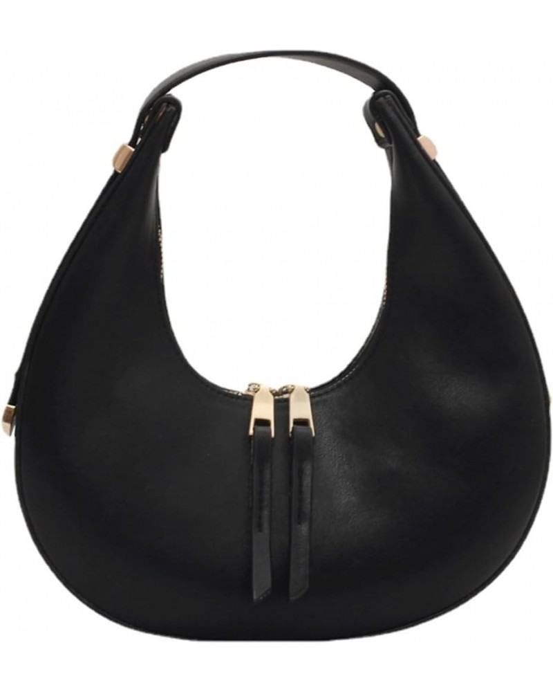 Fashion Crescent Shoulder Bag Cute Small Vegan Leather Hobo Purse Handbags with Zipper Closure & Adjustable Straps Black $16....