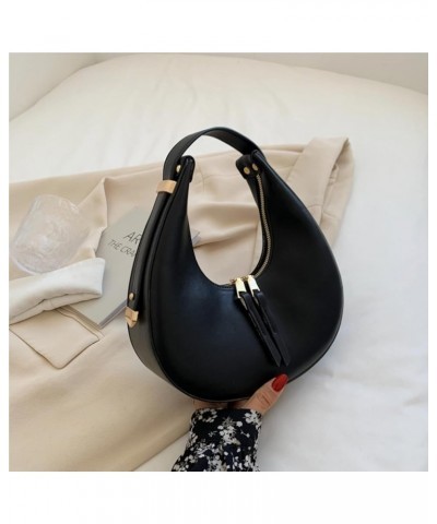 Fashion Crescent Shoulder Bag Cute Small Vegan Leather Hobo Purse Handbags with Zipper Closure & Adjustable Straps Black $16....