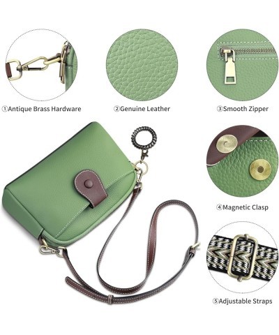 Genuine Leather Crossbody Bag for Women - Womens Crossbody Purse with Wide Guitar Strap and Narrow Leather Strap Keyring Gree...