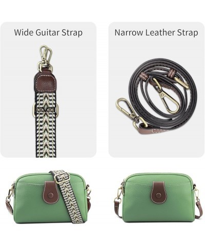 Genuine Leather Crossbody Bag for Women - Womens Crossbody Purse with Wide Guitar Strap and Narrow Leather Strap Keyring Gree...