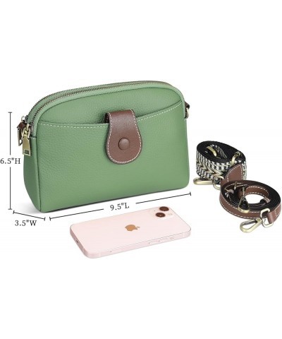 Genuine Leather Crossbody Bag for Women - Womens Crossbody Purse with Wide Guitar Strap and Narrow Leather Strap Keyring Gree...