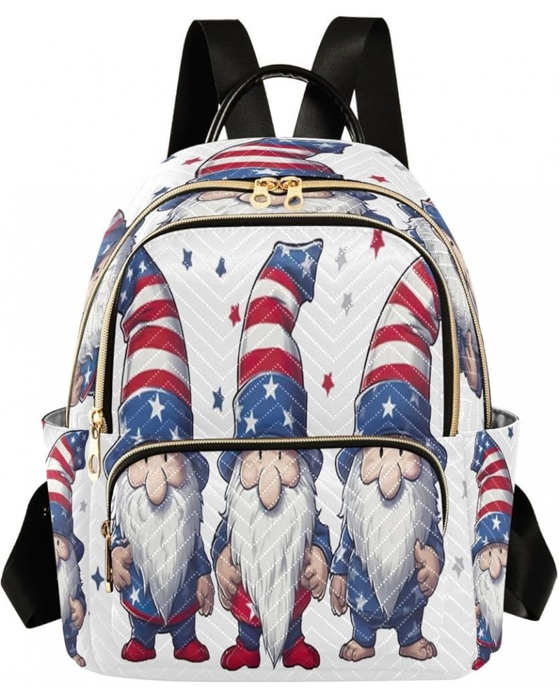 Patriotic Cartoon Gnomes Quilted Backpack for Women Purse Shoulder Bag Travel Bags for Daily Work Nurse S Medium $15.50 Backp...