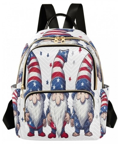 Patriotic Cartoon Gnomes Quilted Backpack for Women Purse Shoulder Bag Travel Bags for Daily Work Nurse S Medium $15.50 Backp...