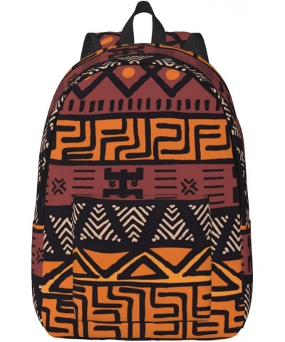 African Mud Cloth Tribal Print Casual Double Shoulder Daypack,Anti-Theft Travel Canvas Backpack For Men And Women Black Mediu...