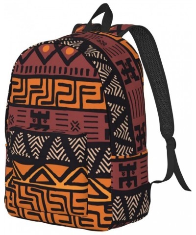 African Mud Cloth Tribal Print Casual Double Shoulder Daypack,Anti-Theft Travel Canvas Backpack For Men And Women Black Mediu...