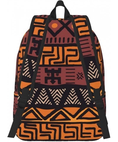 African Mud Cloth Tribal Print Casual Double Shoulder Daypack,Anti-Theft Travel Canvas Backpack For Men And Women Black Mediu...