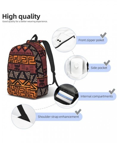 African Mud Cloth Tribal Print Casual Double Shoulder Daypack,Anti-Theft Travel Canvas Backpack For Men And Women Black Mediu...