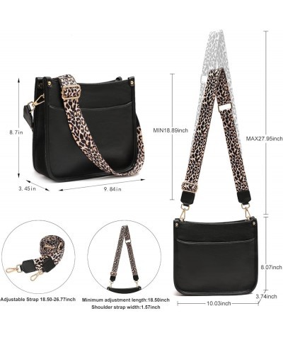 Women's Crossbody Shoulder Bag with Leopard Guitar Strap,Vegan Faux Leather Purse Handbag Bucket Tote Bag Black $23.77 Crossb...