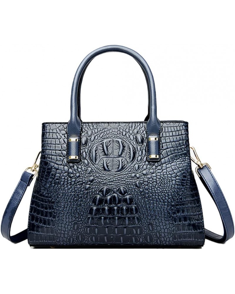 Handbag Tote Purse for Women Crocodile Pattern Embossed Top-handle Satchel Fuax Leather Shoulder Bag Blue $19.37 Totes