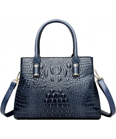 Handbag Tote Purse for Women Crocodile Pattern Embossed Top-handle Satchel Fuax Leather Shoulder Bag Blue $19.37 Totes