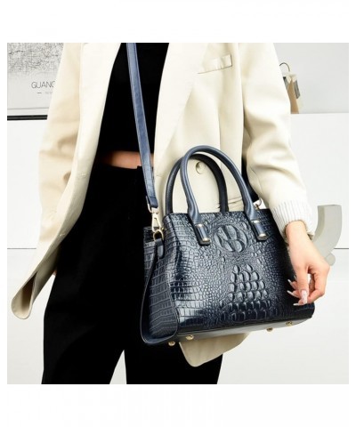 Handbag Tote Purse for Women Crocodile Pattern Embossed Top-handle Satchel Fuax Leather Shoulder Bag Blue $19.37 Totes